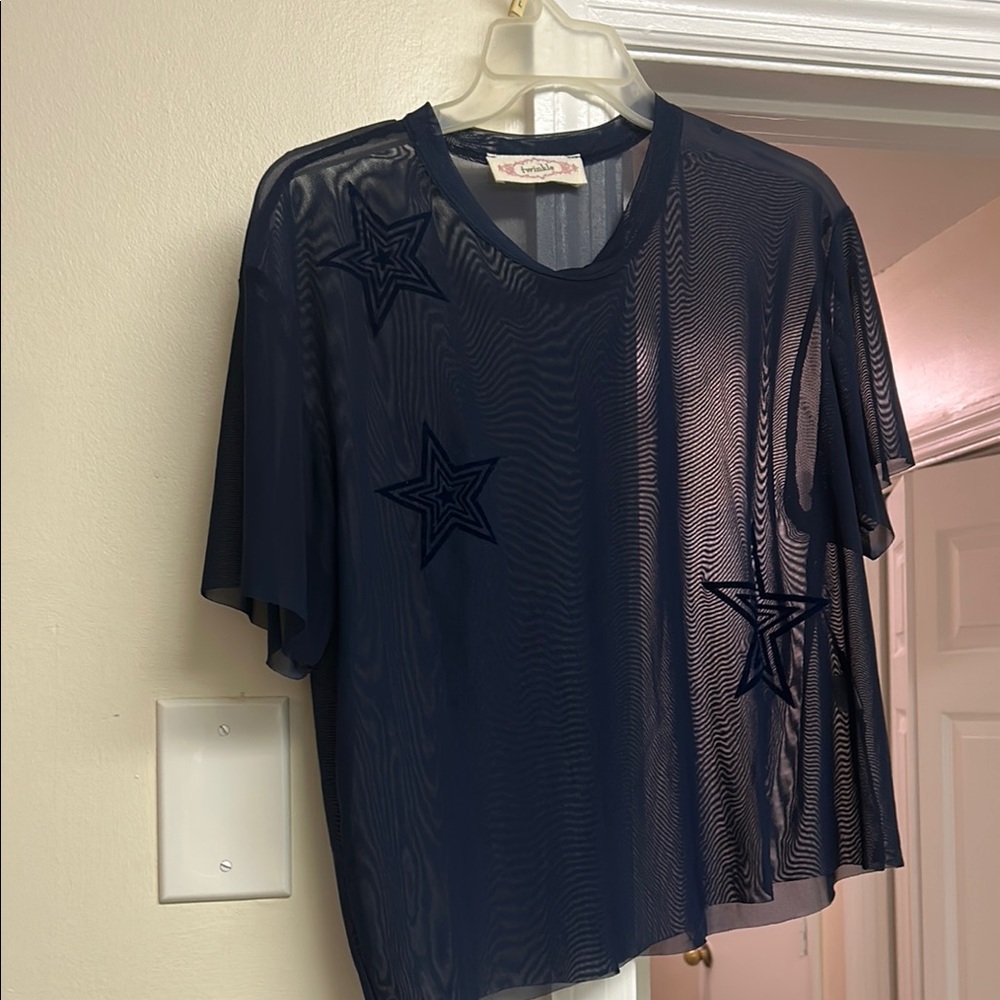 Navy Star Mesh Top